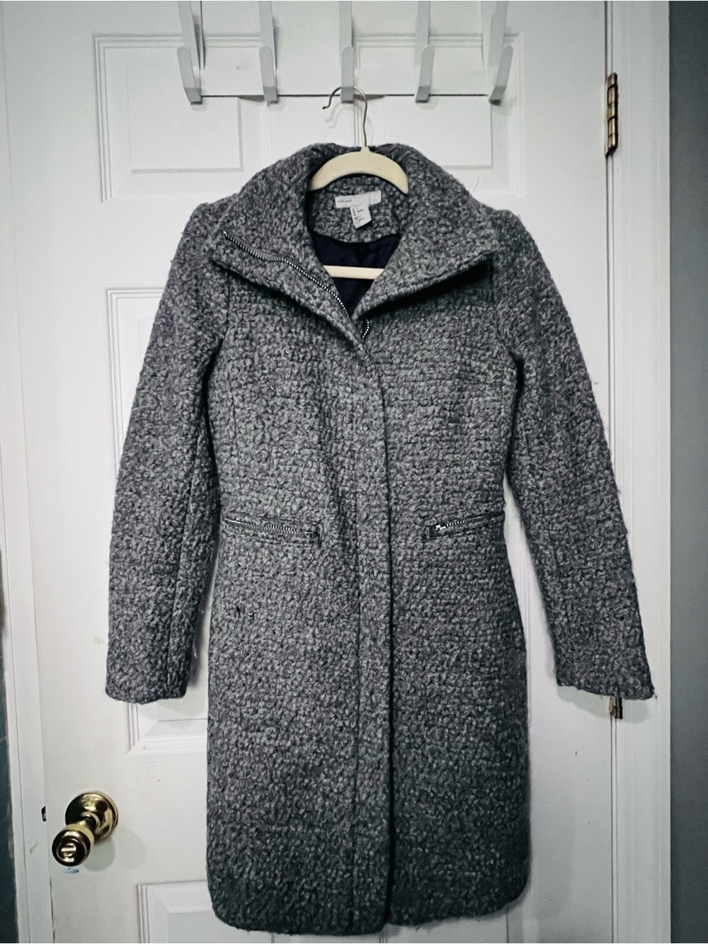 H&M Gray Textured Wool-Blend Trench Coat